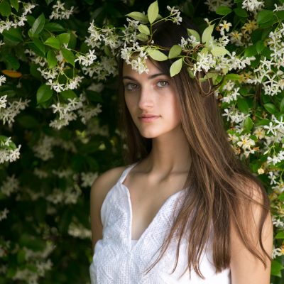 High School Senior portrait. Using natural light in a fashion inspired style. Flower crown.